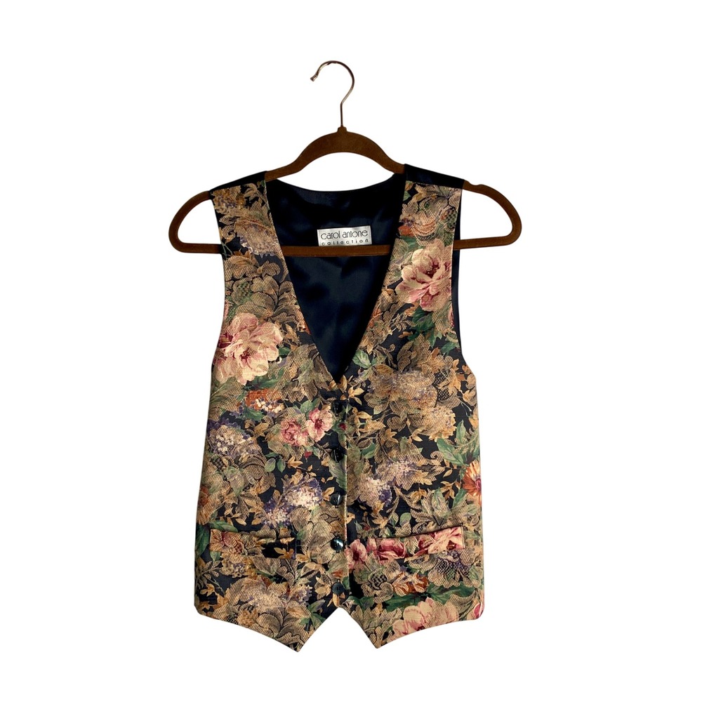 VTG Tapestry Floral Vest Waistcoat Cottagecore Dark Academia Boho Carol Antone